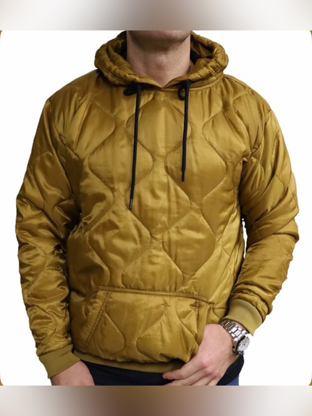 Quilted Woobie Hoodie Hooded Jacket in Mustard - Lightweight Puffer Pullover